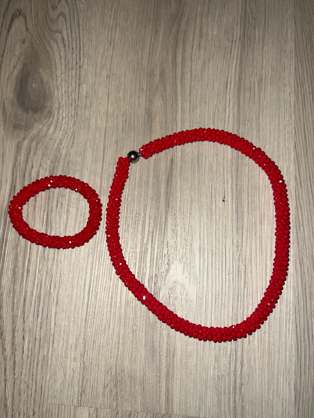 Red Beaded Necklace and Bracelet Set